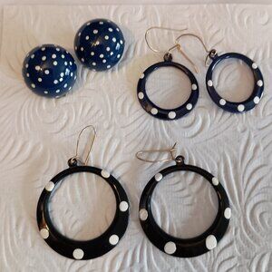 3 Pair Vintage Enameled Polka Dot Earrings Sold as a Lot